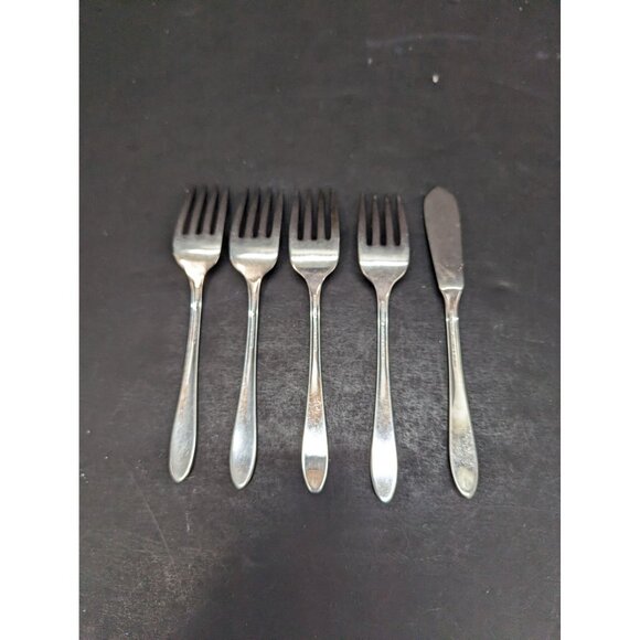 All American Stainless By Oneida Starburst Pattern 4 Salad Fork 1 Spreader - Picture 6 of 8